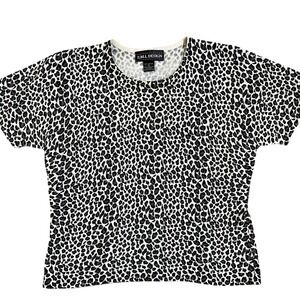 Vintage SML DESIGN Leopard Animal Print Short Sleeve Crew Neck Sweater M Y2K 90s